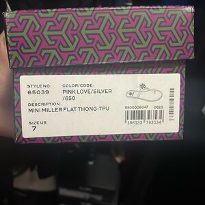 Mini Miller Flat Thong. Color is pink love/silver